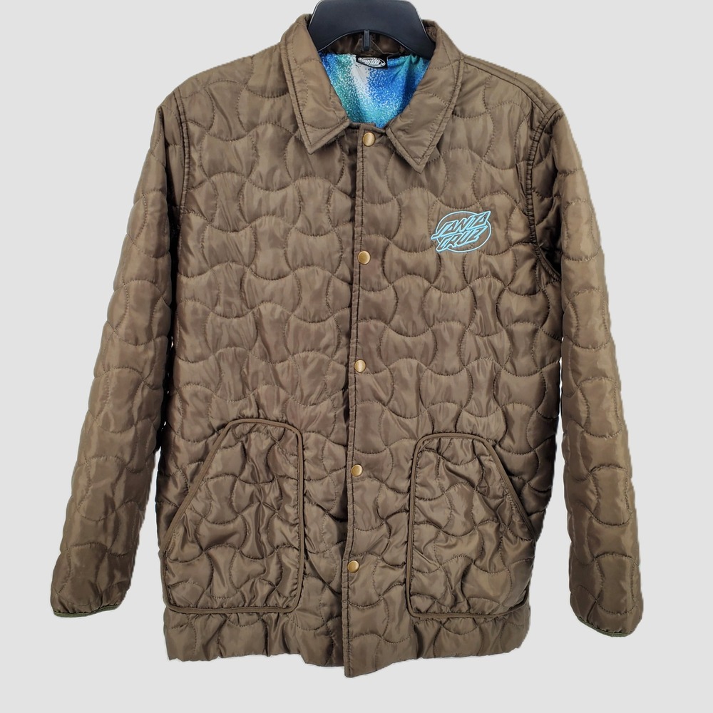 Santa Cruz Skateboards Medium Wave Quilted Snap Front Puffer Jacket Brown